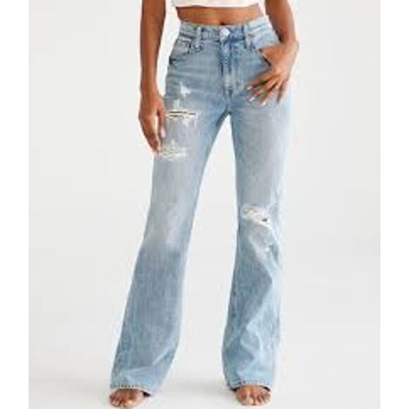 Aeropostale Denim - AEROPOSTALE High Rise Flare Jeans Ripped Denim Size 2 S Short
